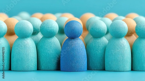Collection of wooden figures symbolizing early adopter economic advantage and icon concept for profiting from trends