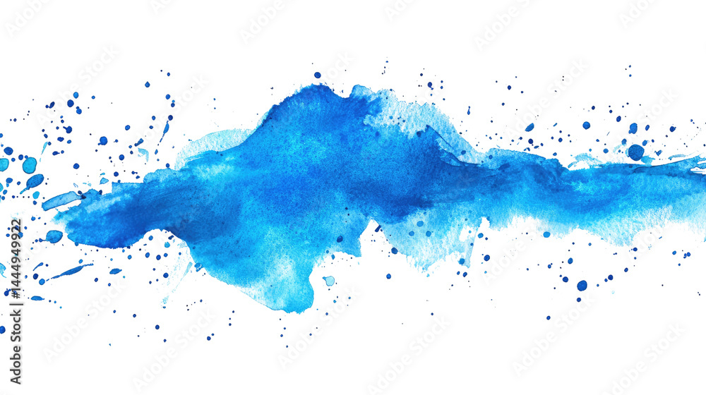 Vibrant Abstract Blue Watercolor Splash with Splattered Paint Effects Ideal for Arts and Crafts, Backgrounds, and Creative Design Projects
