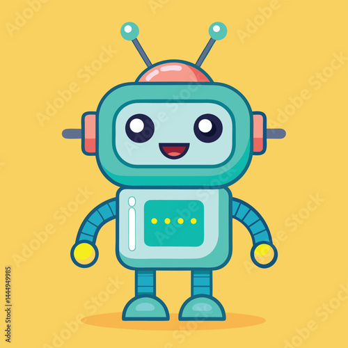 Explore a charming illustration of a cute robot displaying a happy expression, designed as a lovable television character ideal for cheerful and tech-themed designs.

