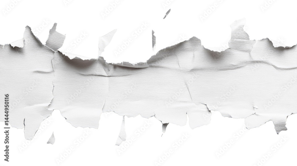 Torn White Paper Strip with Irregular Edges Ideal for Text Overlay or Graphic Design Use for Presentations, Flyers, Business Cards, and More Creative Projects