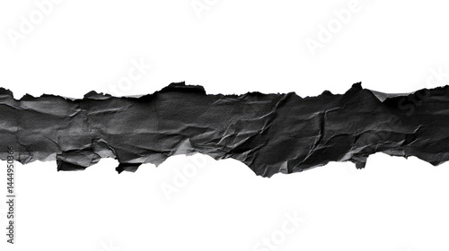Textured Black Torn Paper Strip Isolated on a White Background for Creative Design Projects, Advertising, and Graphic Design Applications