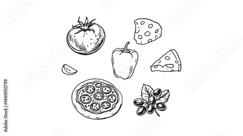 Italian Pizza Ingredients line art creative pizza toppings visual representation