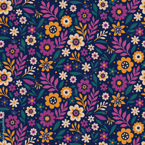 Colorful Floral Pattern with Leaves