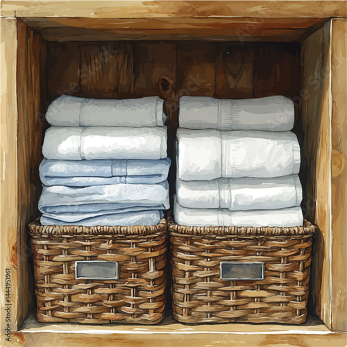 watercolor of Chic Bathroom Storage Basket, vector, isolated on a white background.
