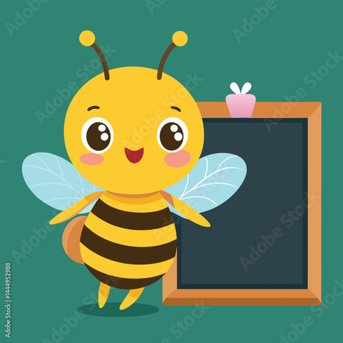 Discover a charming illustration of a cute honey bee interacting with a chalkboard, perfect for educational and playful designs that blend nature with learning.
