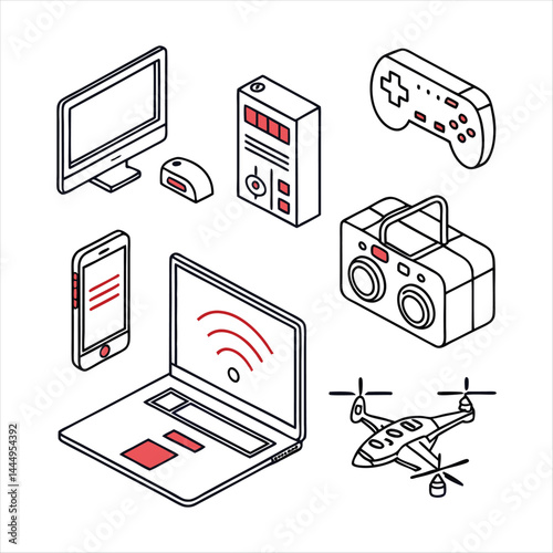 Devices set of web icons in line style. Electronic devices and gadgets icons for web and mobile app. Smart devices, technology, computer monitor, smartphone, tablet, laptop, drone. Vector illustration