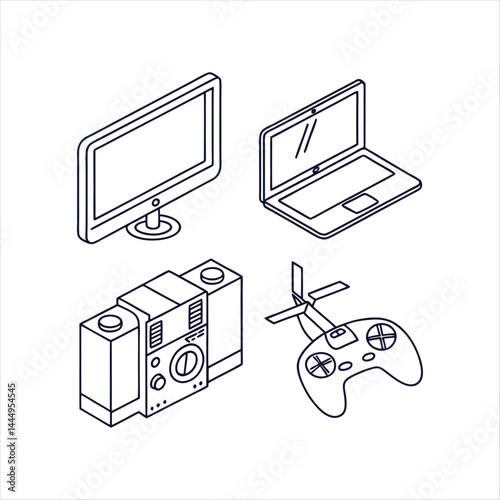 Devices set of web icons in line style. Electronic devices and gadgets icons for web and mobile app. Smart devices, technology, computer monitor, smartphone, tablet, laptop, drone. Vector illustration
