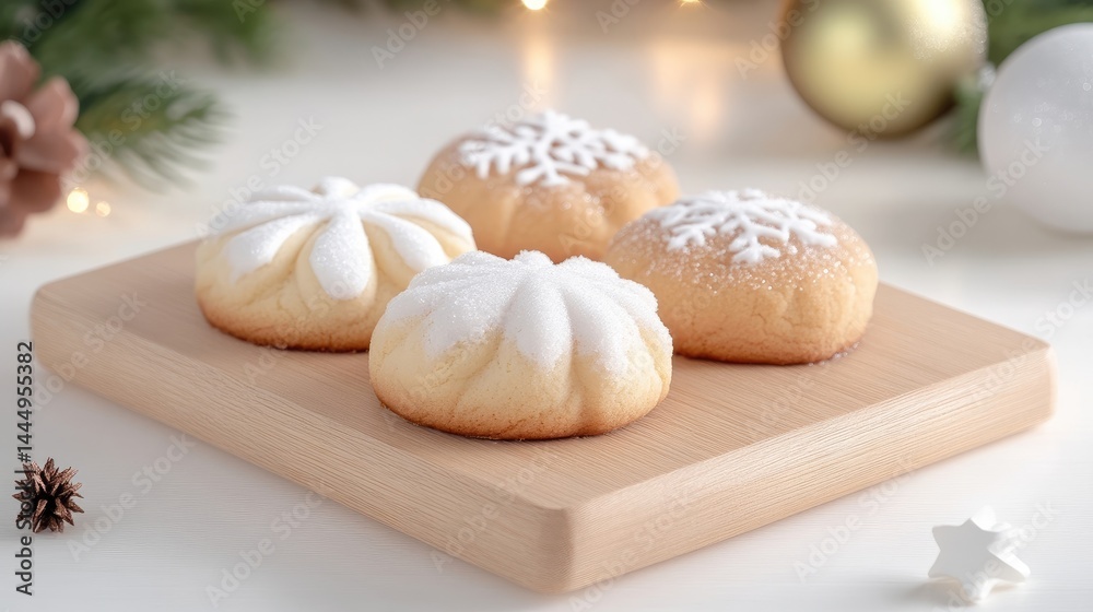 Snowflake Cookies Wooden Board Festive Baking Soft Lighting Close-up Detailed View Holiday Treats Christmas Decor Warm Gentle Tones Ideal for Food Blogs Snowflake Cookies Wooden Board Festive Baking Soft Lighting Close-up Detailed View Holiday Treats Christmas Decor Warm Gentle Tones Ideal for Food Blogs