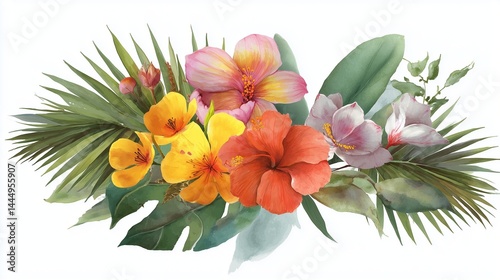 Vibrant Watercolor Bouquet of Tropical Flowers