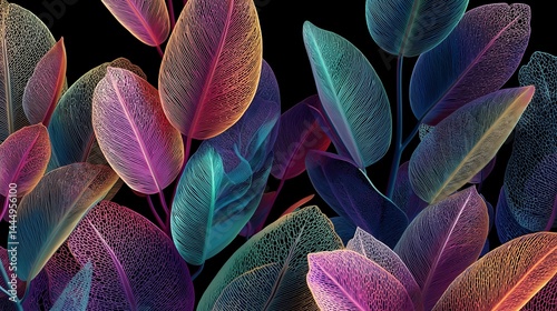 Abstract Colorful Leaf Veins on Black