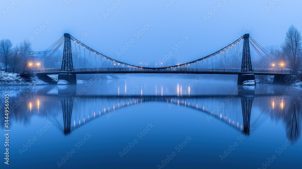 Fototapeta premium The elegant bridge reflects into calm water during the evening