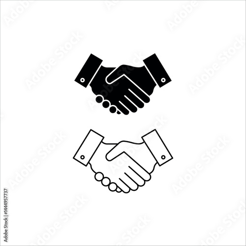 Handshake Icon Set – Business Agreement Symbol in Black and White Vector Style