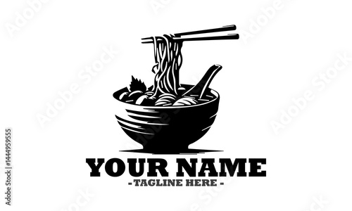 Illustration vector graphic of noodle or ramen in bowl with chopstick and logo noodlr or ramen in bowl with chopstick