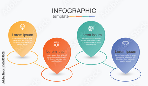 4 step infographic with map pin shapes