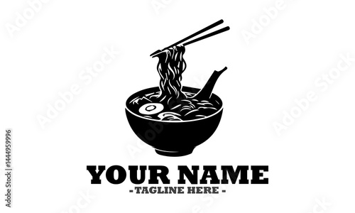 Illustration vector graphic of noodle or ramen in bowl with chopstick and logo noodlr or ramen in bowl with chopstick