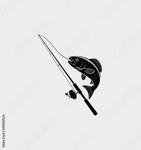 Silhouette of Fish on Fishing Rod Icon Design