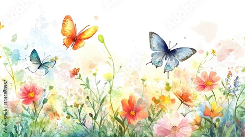 Fototapeta Naklejka Na Ścianę i Meble -  Colorful floral meadow with butterflies