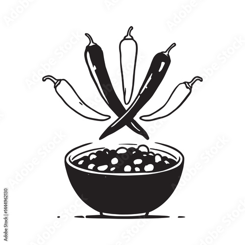 Line Art Illustration of Chili Con Carne in Bowl