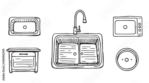 Kitchen Sink Icon line art sketch for elegant home spaces