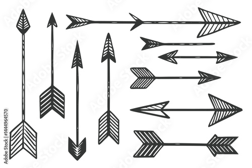 Vector hand drawn arrow icon set Grunge marker line scribbles Handmade curve brush strokes