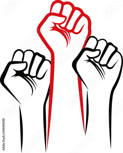 Fists raised in unity symbolize strength and solidarity during a protest for social justice