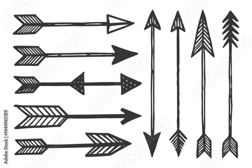 Vector hand drawn arrow icon set Grunge marker line scribbles Handmade curve brush strokes