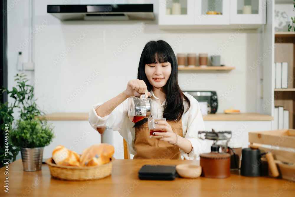 Asian barista brewing fresh espresso. Enjoy a cozy, trendy cafe experience with high quality beans in home or cafe Asian barista brewing fresh espresso. Enjoy a cozy, trendy cafe experience with high quality beans in home or cafe