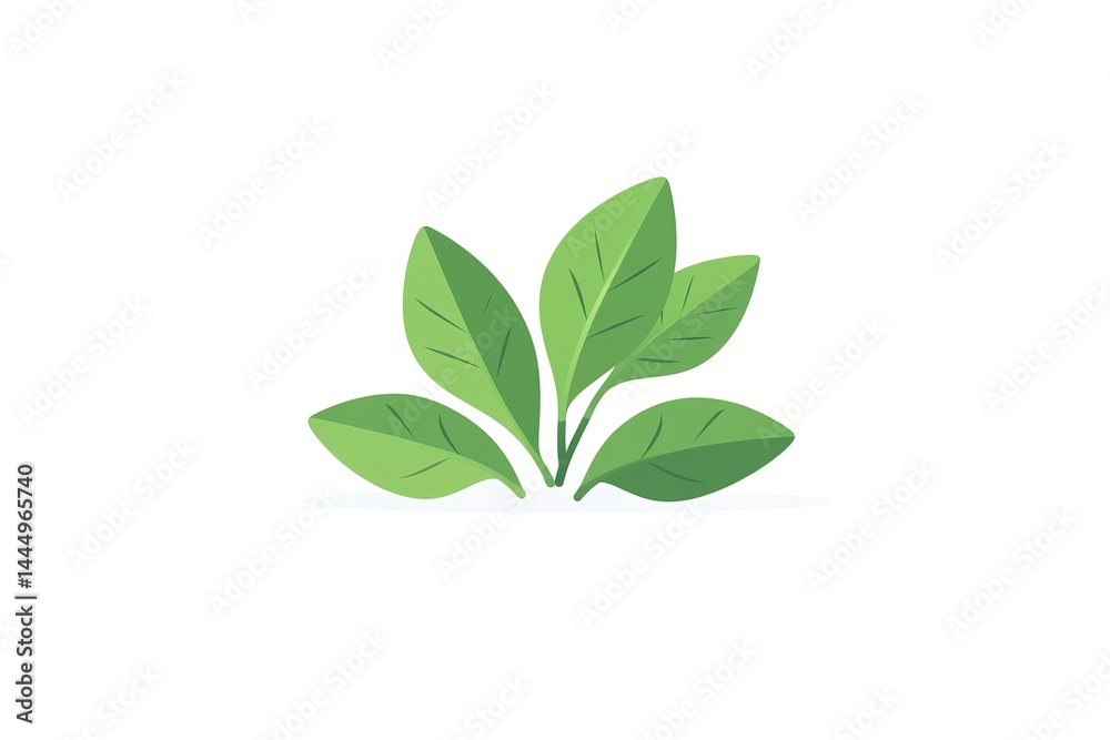 Flat Green Plant with Oval Leaves on a White Background for Design Assets Flat Green Plant with Oval Leaves on a White Background for Design Assets