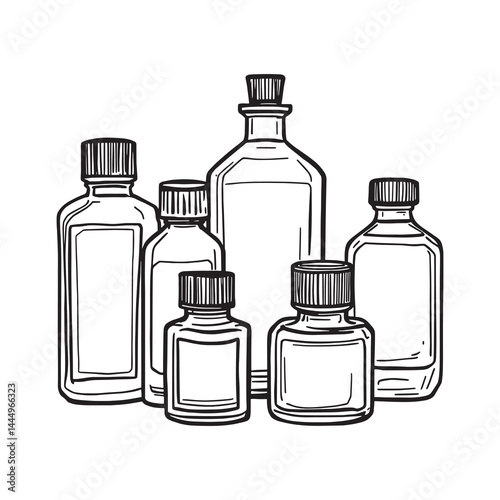 Line art of ink bottle with black cap for creative projects