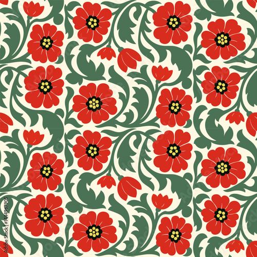 Colorful Floral Pattern with Leaves