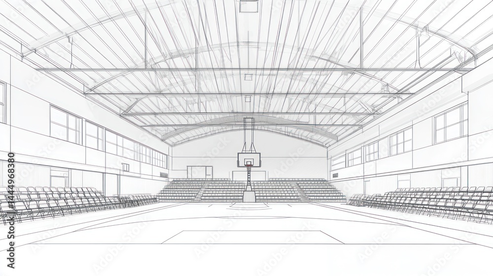 Architectural drawing of a basketball arena Architectural drawing of a basketball arena