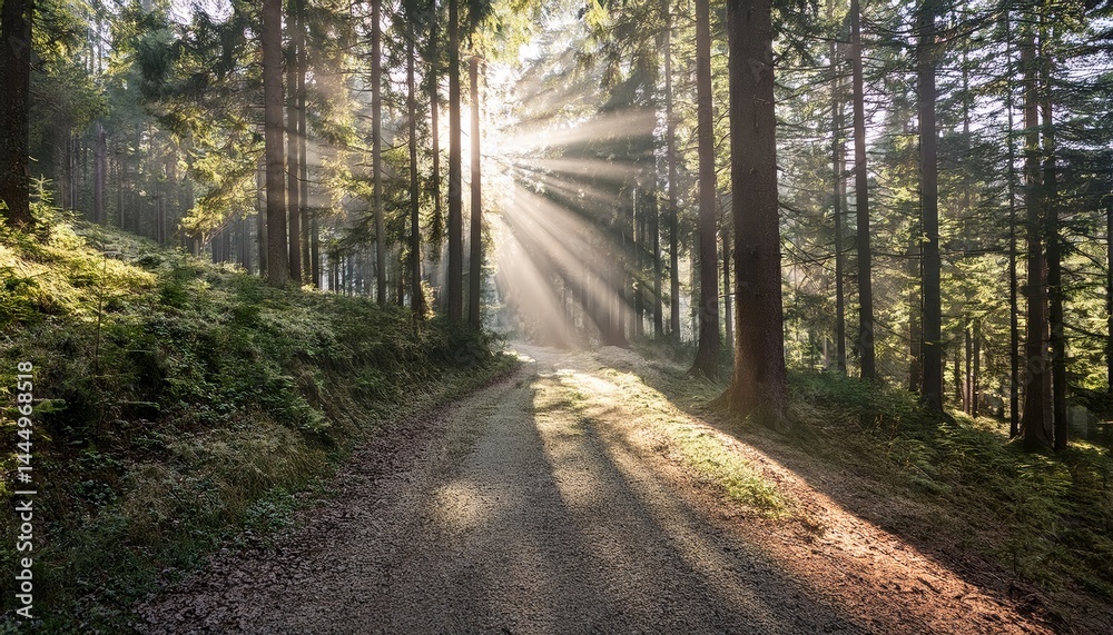 Obraz premium Sunbeams Illuminating Forest Path