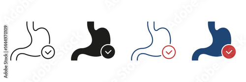 Stomach Health Check Line and Solid Icon Set. Medical Digestive System Symbol Collection. Isolated Vector Illustration