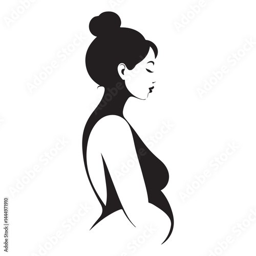 Pregnant woman silhouette, a vector illustration of maternal beauty in a line art sketch