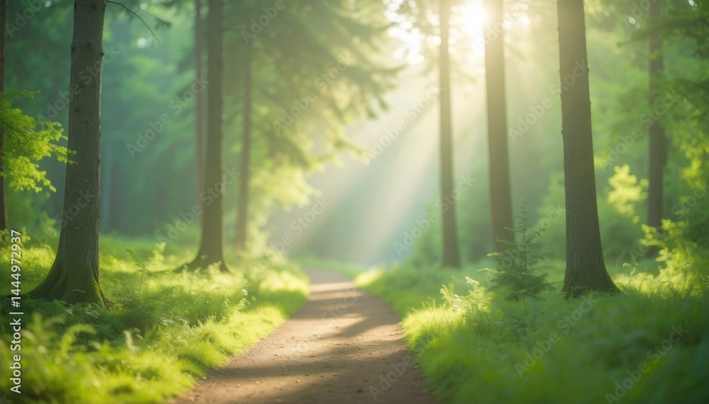 Sunbeams Illuminating Forest Path Sunbeams Illuminating Forest Path