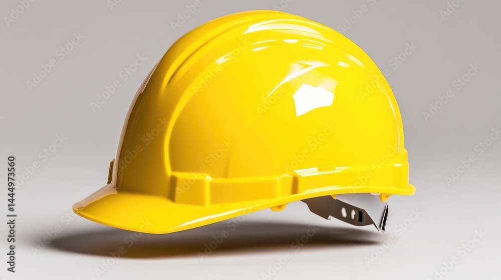 Hard Hat Safety Gear Minimalist Style High-gloss Finish Three-quarter View Plastic Construction Safety Awareness Neutral Background Bright Yellow Hues Ideal for Safety Campaigns Hard Hat Safety Gear Minimalist Style High-gloss Finish Three-quarter View Plastic Construction Safety Awareness Neutral Background Bright Yellow Hues Ideal for Safety Campaigns