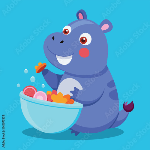 Discover the fun in this adorable mascot design featuring a cute hippo catching candy from a bathtub. Perfect for playful projects, children's illustrations, and whimsical designs, this delightful cha
