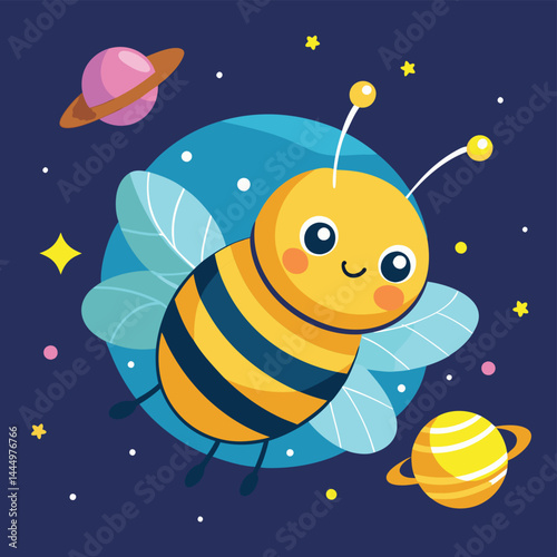 Discover the charm of this adorable illustration featuring a cute honey bee floating in space. Perfect for whimsical and imaginative projects, children's artwork, and fun designs, this delightful char