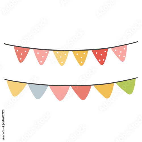 Birthday colored garlands. Birthday party. Invitation, sticker, greeting card