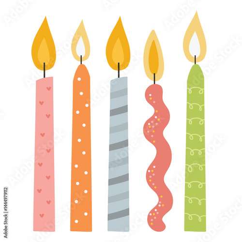Birthday colored candles. Birthday party. Holiday candles for cake