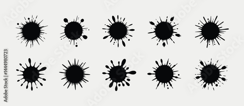 Ten Ink Splatter Designs Black Ink Blots Vector Illustration