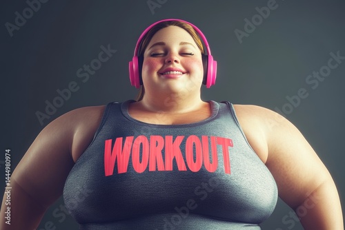 A young Hispanic girl, dressed in gym attire and listening to music through her headphones, is laughing and smiling uncontrollably at a hilarious and outrageous joke