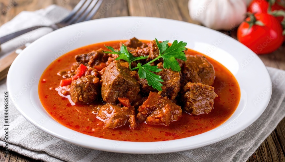 Goulash in a plate on the table Goulash in a plate on the table