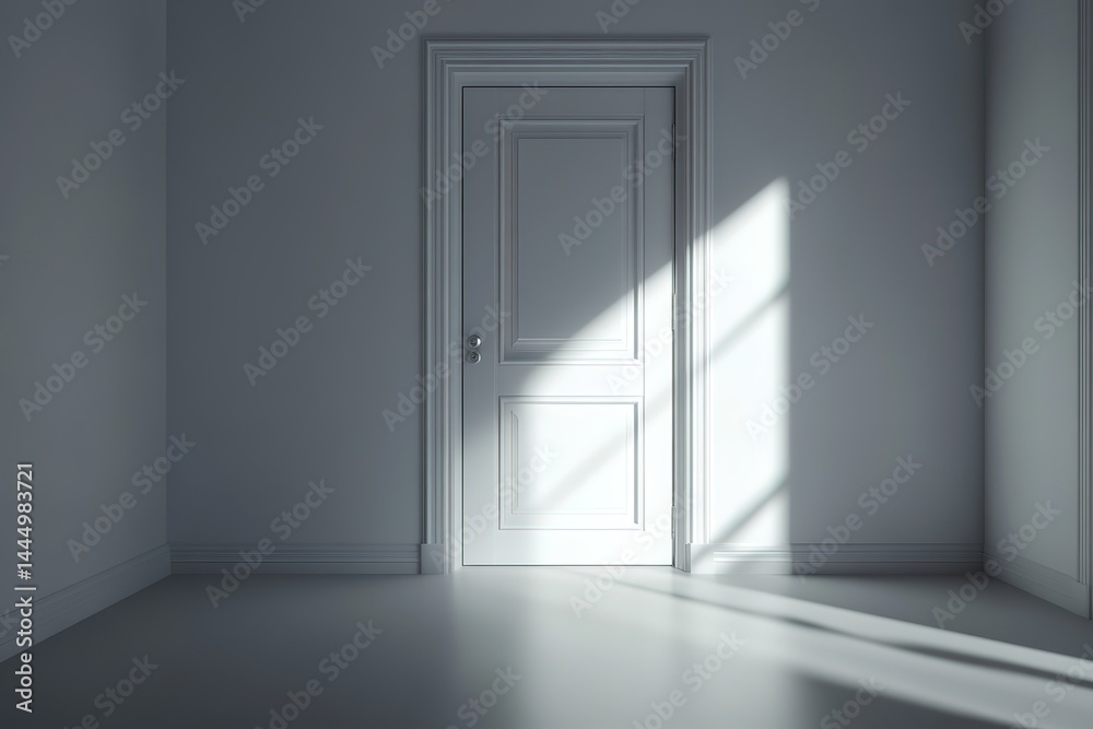 Interior White Door with Sunlight, Minimalist Architectural Design, Clean Background, Simple Interior White Door with Sunlight, Minimalist Architectural Design, Clean Background, Simple