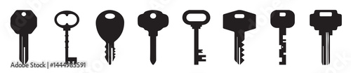 Keys set of black silhouette of door lock symbol. Victorian key collection vintage. Set Of Sketch Old Key. antique skeleton keys vector icons
