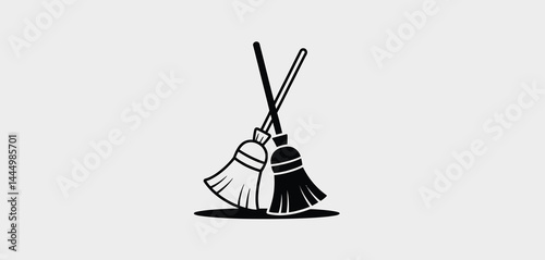 Black and White Broom Icon Cleaning Service Symbol