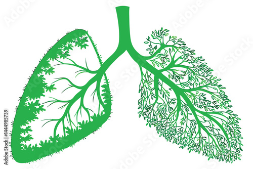 4 Green lungs, grass-covered organs, environmental health concept, surreal medical illustration, vibrant lime color, anatomical art, eco-friendly body, sustainability metaphor, organic texture, nature