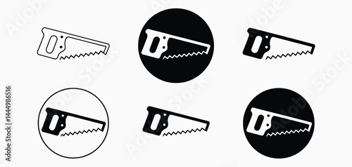 Hand Saw Icon Set Black and White Variations