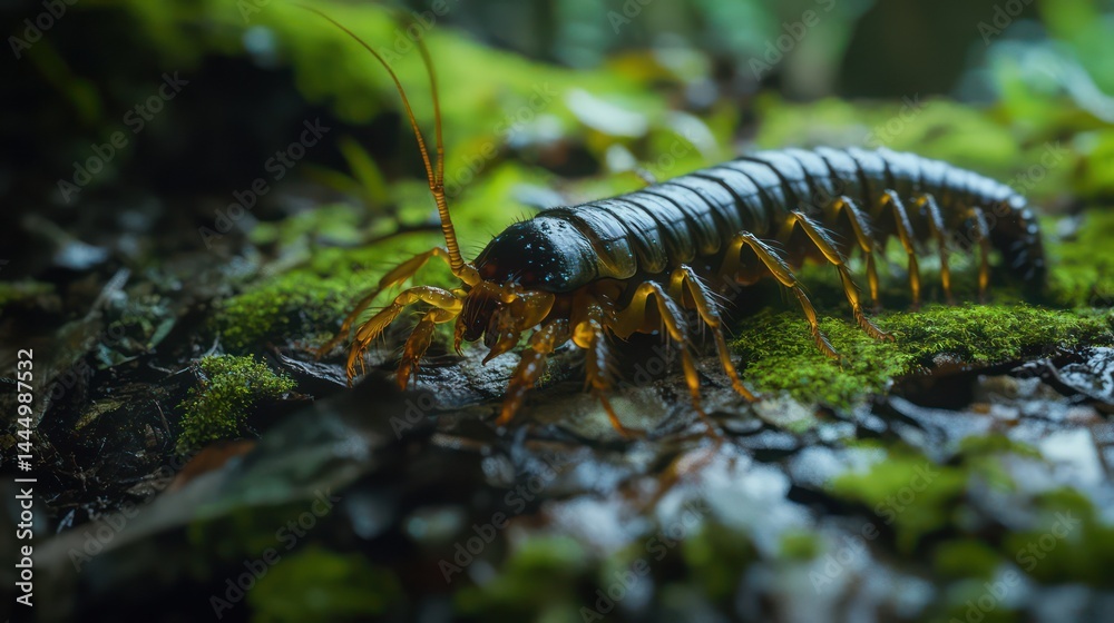 Fototapeta premium Millipede on mossy ground