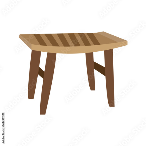 Wooden side table with slatted top and angled legs in flat design style